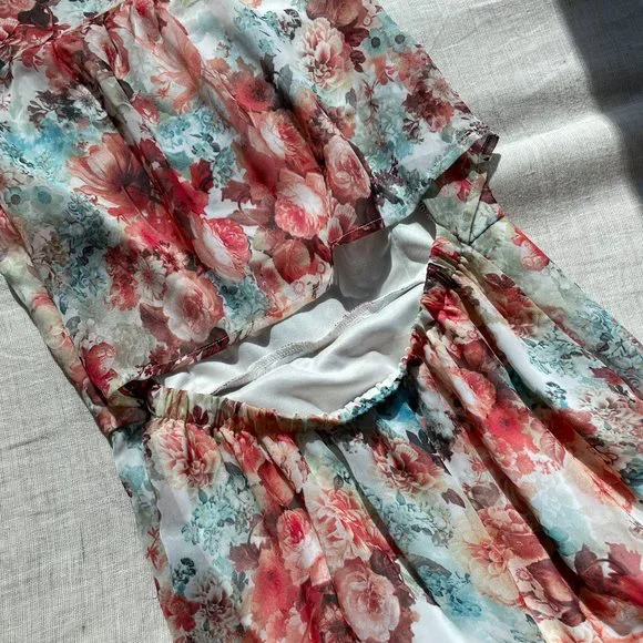 Forever 21 Pink Floral Asymmetrical Sleeveless Dress Small - Picture 3 of 11